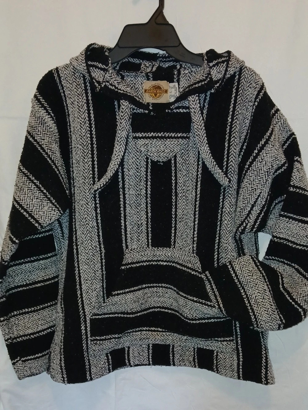 Earth Ragz Baja Joe Mexican Hoodie - Black and White & White Large